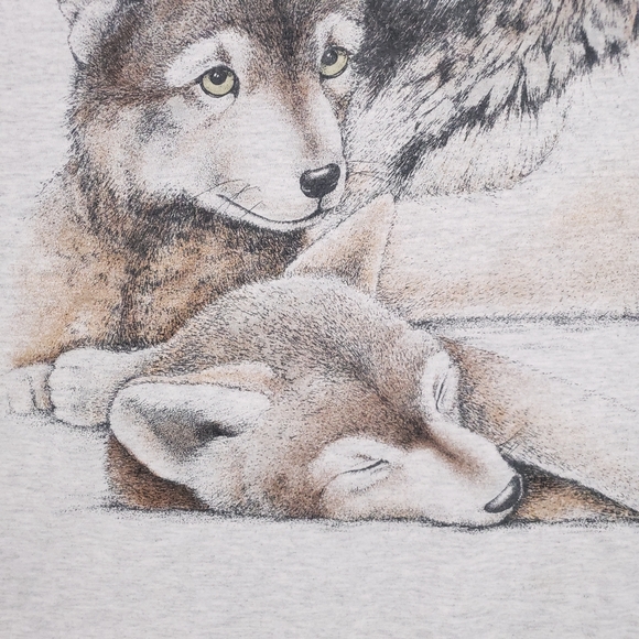 Vintage 90s Wolf Cubs Wolves Husky Mother Single Stitch Nature Animal T-shirt - Picture 4 of 12